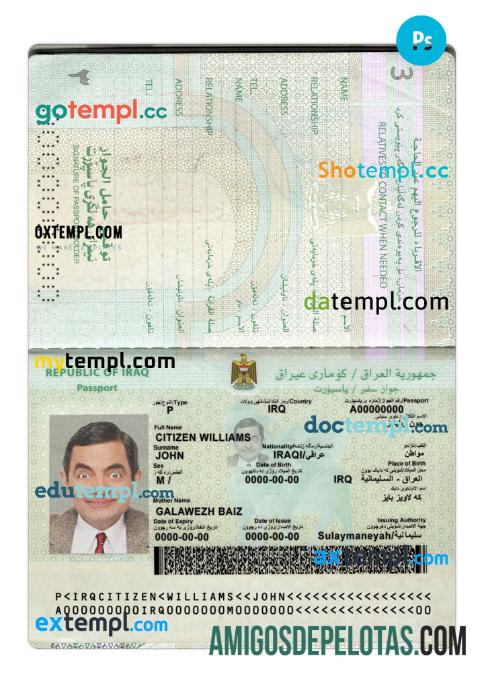 Passaporte do Iraque 2021 presente modelo